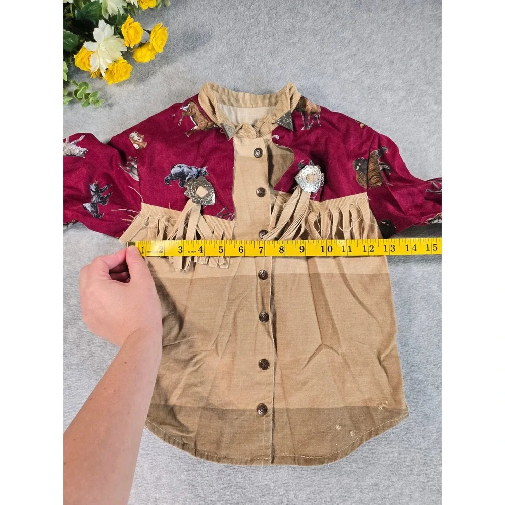 Vintage Western Set Costume Cosplay Kids 2T Tan Burgundy Fringe Corduroy Rodeo